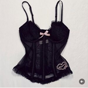 La Senza L' Amour Ruffle Trim Padded Mesh Lace Corset Sz S